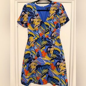 J.Crew Mercantile Blue and Yellow Floral Faux Wrap Dress- Size 6